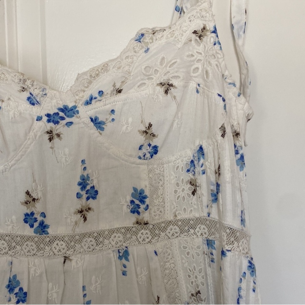 LoveShackFancy Antonella White and Blue Floral Dress 10 - Picture 3 of 4